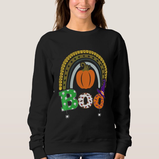 Boo With Spiders And Witch Hat Halloween Rainbow   Sweatshirt (Front)