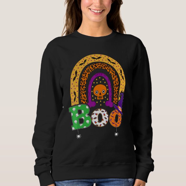 Boo With Spiders And Witch Hat Halloween Rainbow   Sweatshirt (Front)
