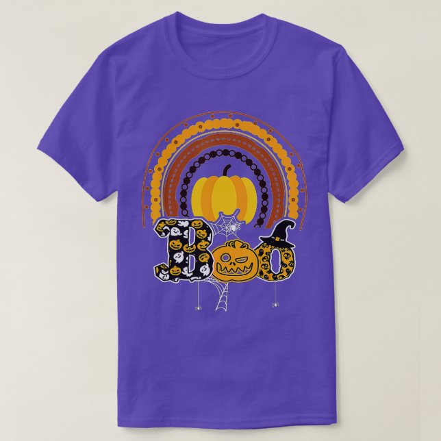 Boo With Spiders And Witch Hat Halloween Rainbow   T-Shirt (Design Front)