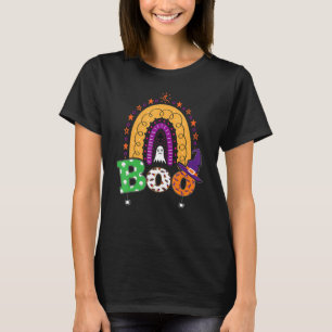 Boo With Spiders And Witch Hat Halloween Rainbow T-Shirt