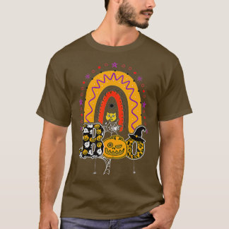 Boo With Spiders And Witch Hat Halloween Rainbow   T-Shirt