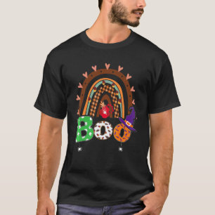 Boo With Spiders And Witch Hat Halloween Rainbow   T-Shirt