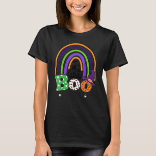 Boo With Spiders And Witch Hat Halloween Rainbow  T-Shirt