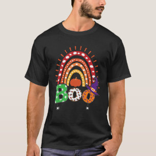 Boo With Spiders And Witch Hat Halloween Rainbow T-Shirt