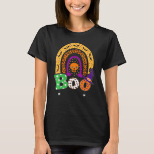 Boo With Spiders And Witch Hat Halloween Rainbow   T-Shirt