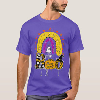 Boo With Spiders And Witch Hat Halloween Rainbow   T-Shirt