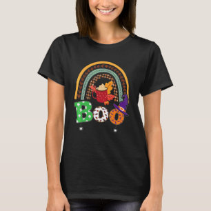 Boo With Spiders And Witch Hat Halloween Rainbow   T-Shirt