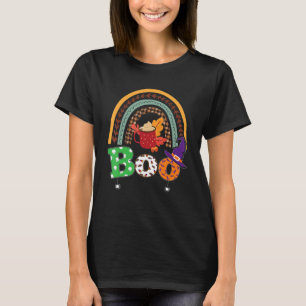 Boo With Spiders And Witch Hat Halloween Rainbow T-Shirt