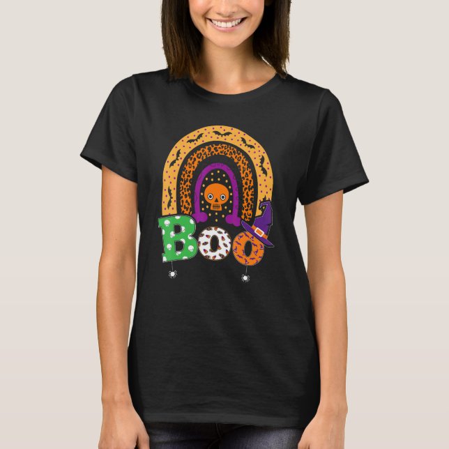 Boo With Spiders And Witch Hat Halloween Rainbow   T-Shirt (Front)