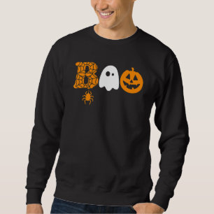 Boo With Spiders And Witch Hat Halloween Sweatshirt