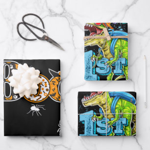 Boo With Spiders And Witch Hat Halloween Wrapping Paper Sheet