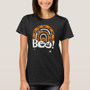 Boo With Spiders And Witch Hat Rainbow Halloween P T-Shirt