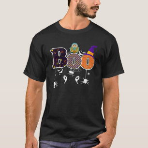 Boo With Spiders And Witch Spooky Hat Owl Hallowee T-Shirt