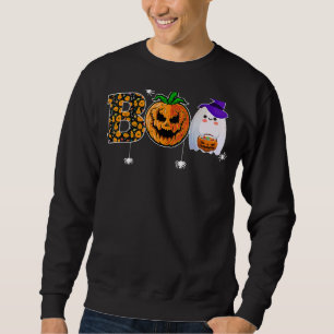 Boo With Spiders Ghost Pumpkin And Witch Hat Hallo Sweatshirt