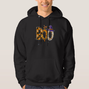 Boo With Spiders Witch Hat Halloween Costume Party Hoodie
