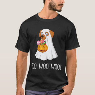 Boo Woo Woo Fun Cute Halloween Ghost Dog Women Tee