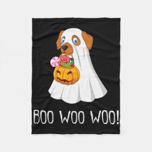 Boo Woo Woo Fun Cute Halloween Ghost Dog Women Tee Fleece Blanket