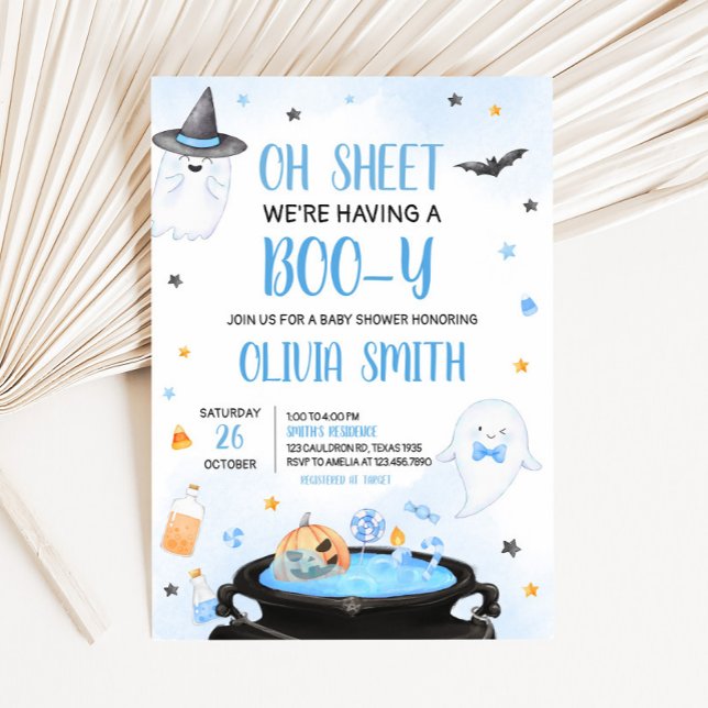 Boo-y Halloween Baby Shower Invitation (Blue Oh Sheet Baby Shower Invitation)