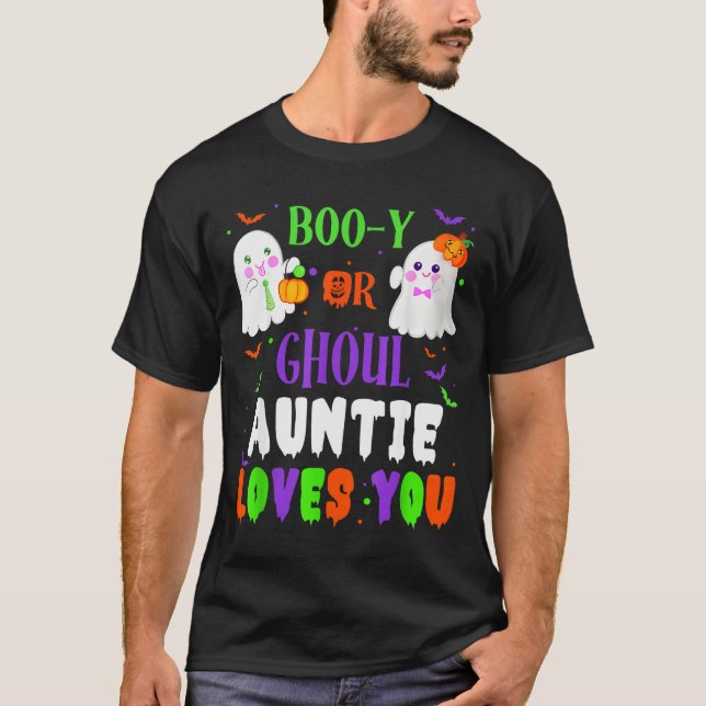 Boo-y Or Ghoul Auntie Loves You Boo Halloween Baby T-Shirt (Front)