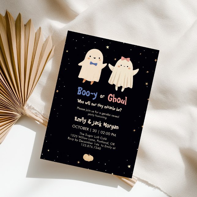 Boo-y or Ghoul Cute Halloween Ghosts Gender Reveal Invitation (Creator Uploaded)