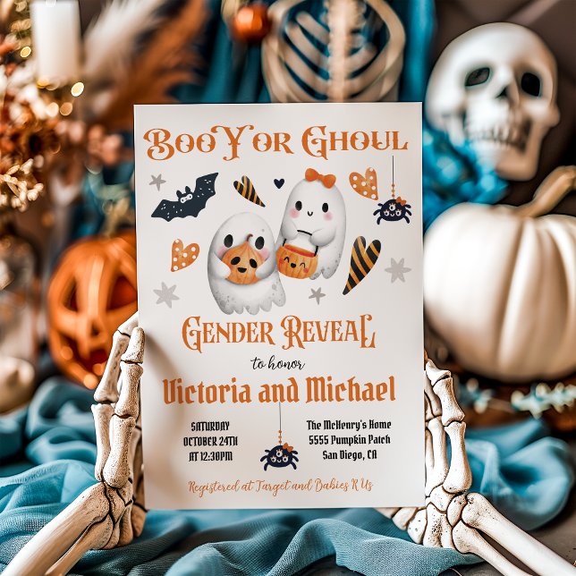Boo Y or Ghoul Halloween Gender Reveal Baby Shower Invitation (Creator Uploaded)