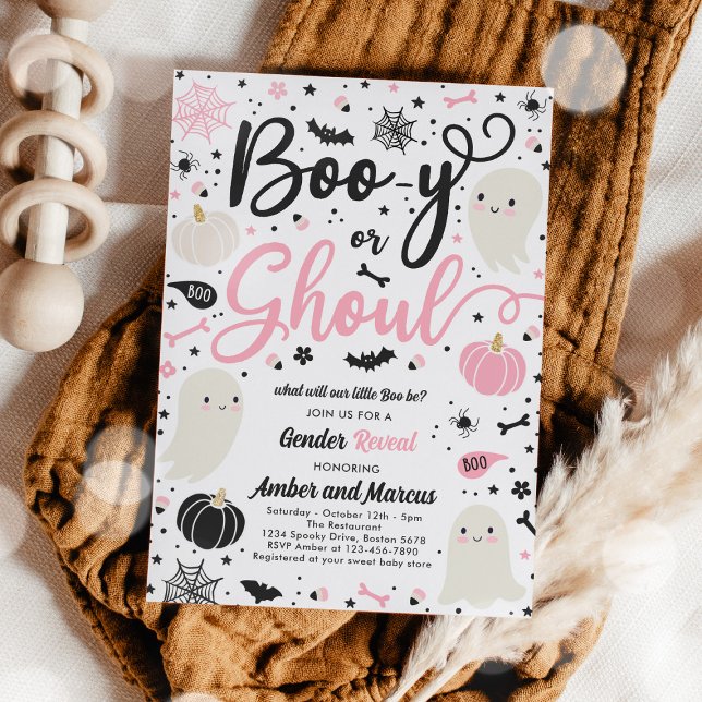 Boo-y or Ghoul Halloween Ghost Gender Reveal Party Invitation (Creator Uploaded)
