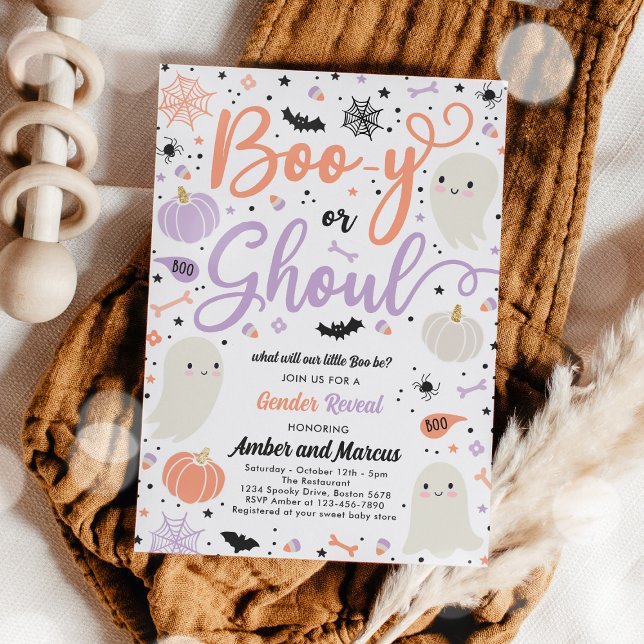 Boo-y or Ghoul Halloween Ghost Gender Reveal Party Invitation (Creator Uploaded)