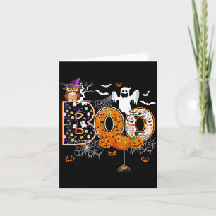 Boo y Owl Pumpkin Ghost Halloween Men Women Kids Card