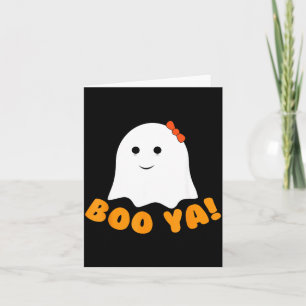 Boo Ya Booya Funny Cute Bow Halloween Ghost Pun Card