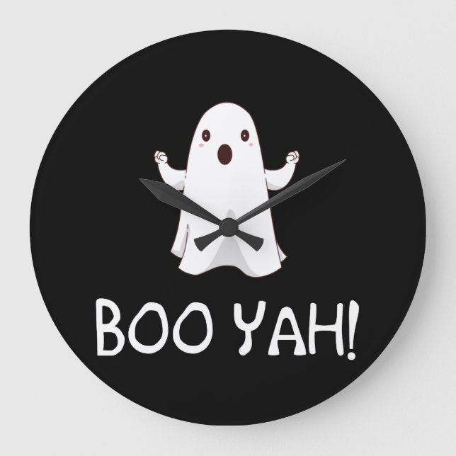 Boo Yah Funny Halloween Ghost Large Clock (Front)