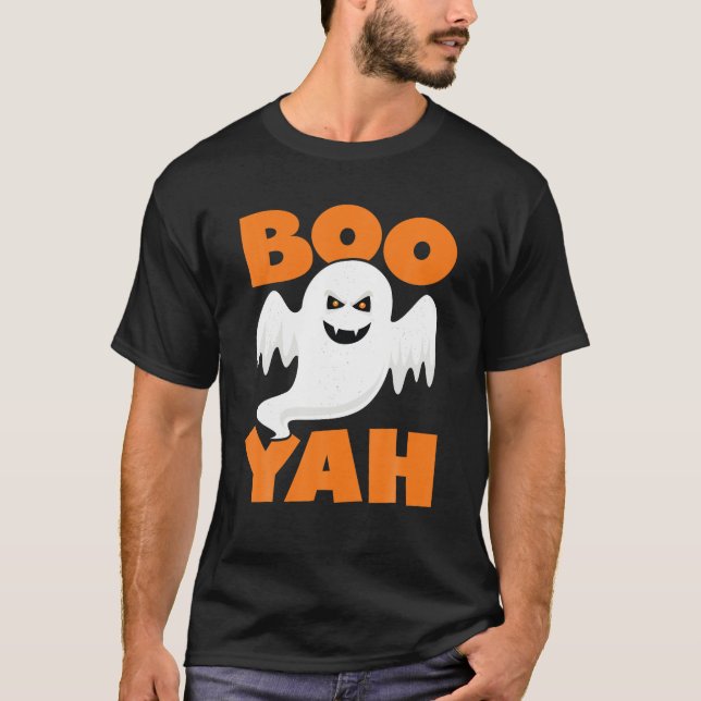 Boo Yah Funny Spooky Cute Halloween Fall Ghost Boy T-Shirt (Front)