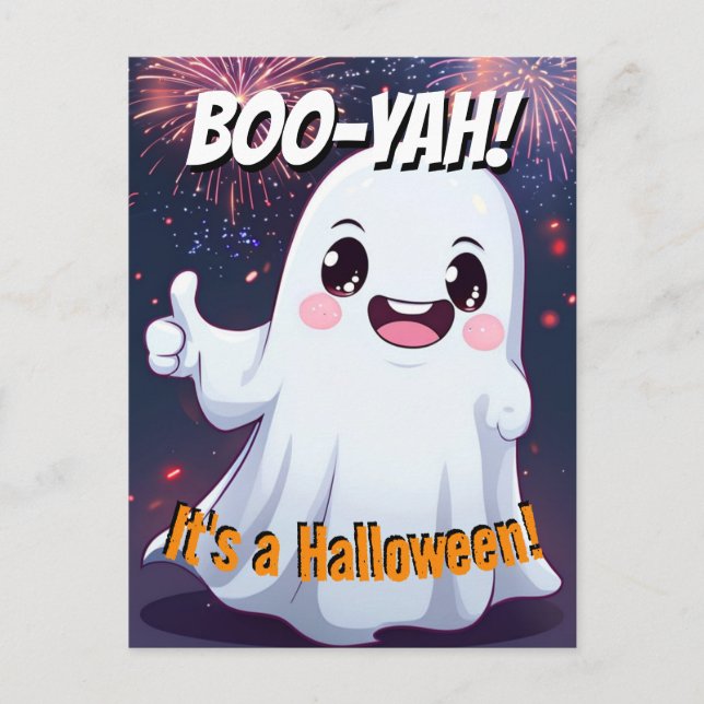 Boo-yah It's A Halloween Funny Ghost Postcard (Front)