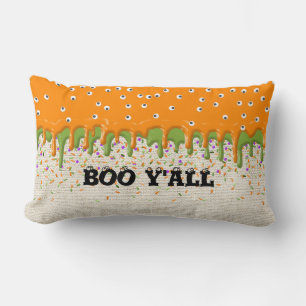 Boo Y'all Eyeballs Sprinkles Linen Halloween Fun Lumbar Cushion