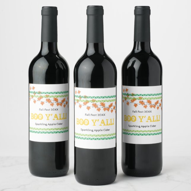 BOO Y'ALL Halloween Fall Fest Family Fun Wine Label (Bottles)