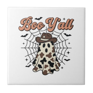 Boo Yall Western Ghost Halloween Design Ceramic Tile