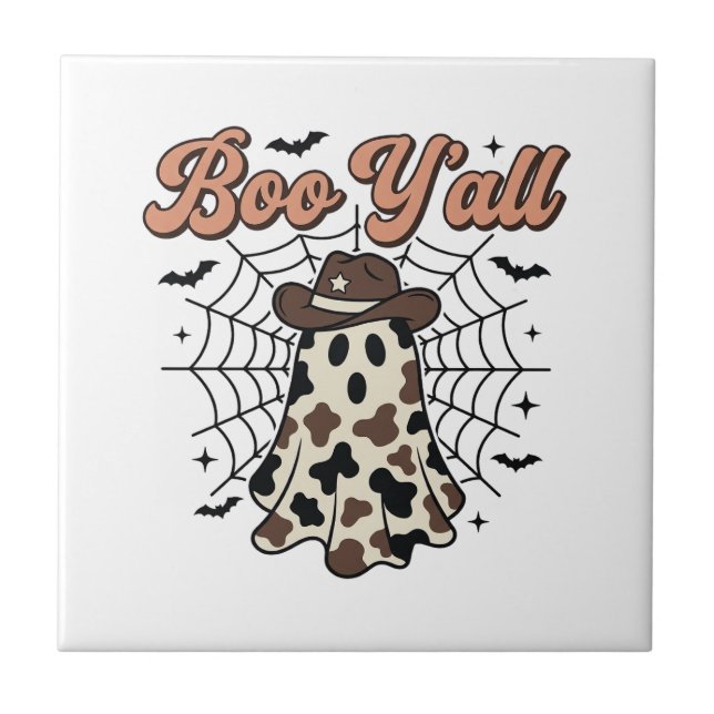 Boo Yall Western Ghost Halloween Design Ceramic Tile (Front)