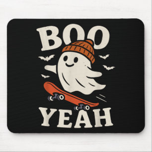Boo Yeah Funny Ghost In Beanie Skateboard Hallowee Mouse Pad
