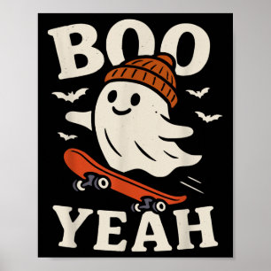 Boo Yeah Funny Ghost In Beanie Skateboard Hallowee Poster