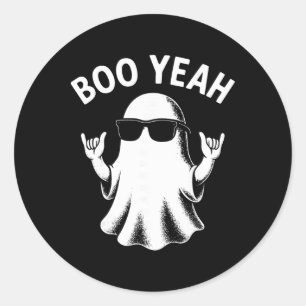 Boo Yeah Ghost Sungles Shaka Sign Halloween Surfer Classic Round Sticker