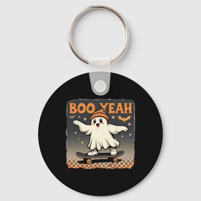 Boo Yeah Halloween Funny Spooky Ghost Skateboard  Key Ring (Front)