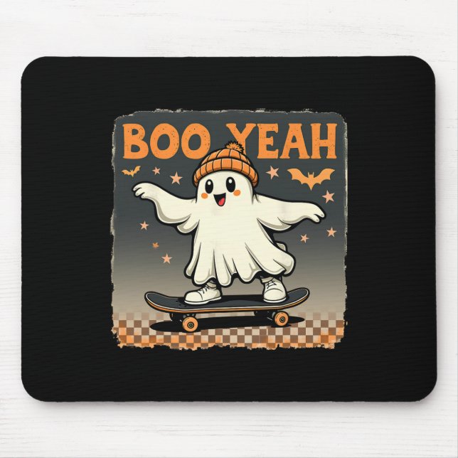 Boo Yeah Halloween Funny Spooky Ghost Skateboard  Mouse Pad (Front)