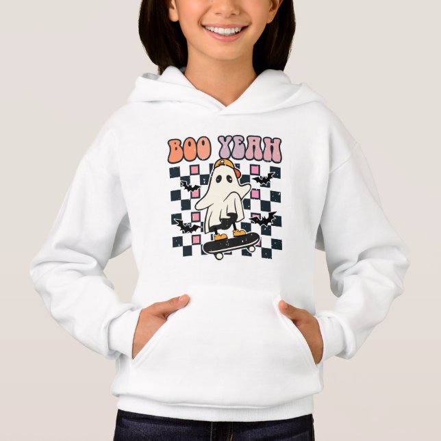 Boo Yeah - Retro Cute Ghost Skateboard  (Front)