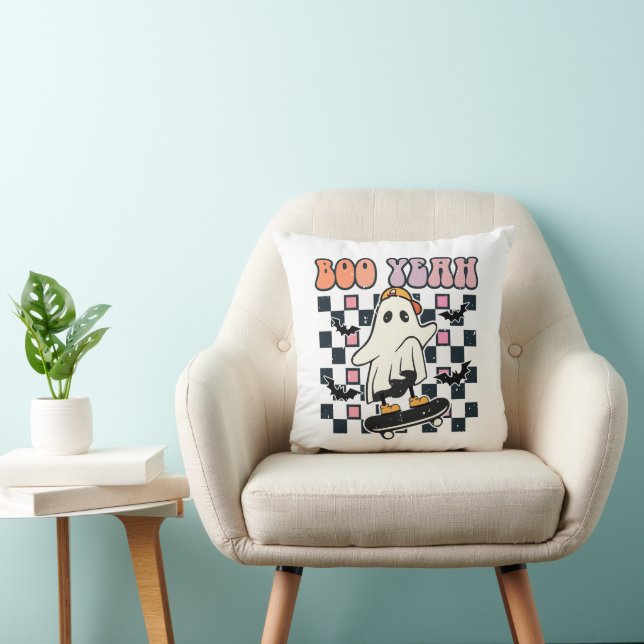 Boo Yeah - Retro Cute Ghost Skateboard  Cushion (Chair)
