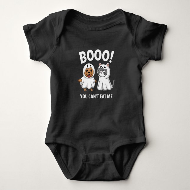 Boo You Can't Eat Me Dogs And Cats Funny Halloween Baby Bodysuit (Front)
