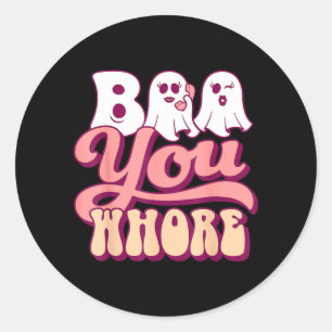 Boo You Funny Groovy Halloween Ghost on Pink Phone Classic Round Sticker