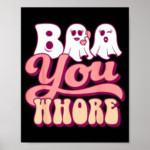 Boo You Funny Groovy Halloween Ghost on Pink Phone Poster