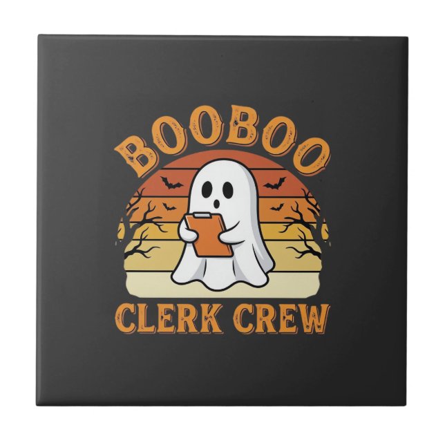 Booboo Clerk Crew Halloween Ghost Design_1 Ceramic Tile (Front)