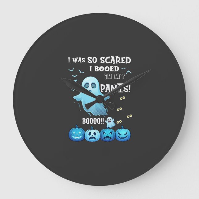 Booed Pants Halloween Ghost Blue Pumpkins Large Clock (Front)
