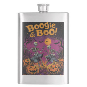 Boogie & Boo! - Halloween Skeletons and Pumpkins Hip Flask