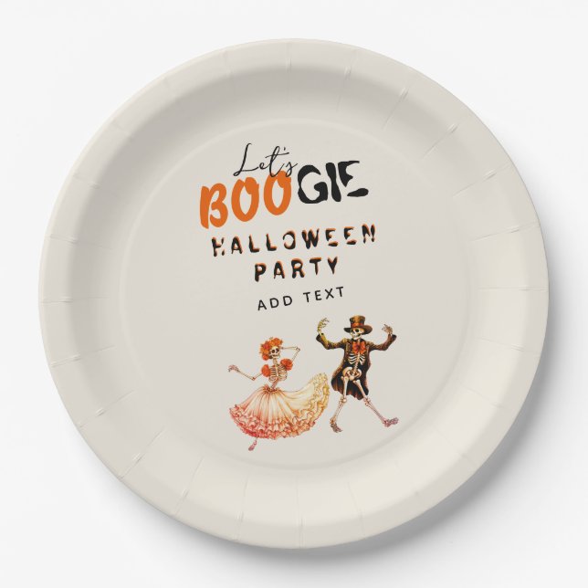 BOOGIE Skeleton Day Of Dead Halloween Welcome Sign Paper Plate (Front)